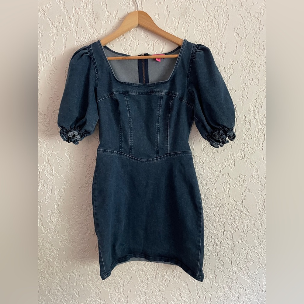 Vintage Betsey Johnson Denim puff sleeve mini dress size Small